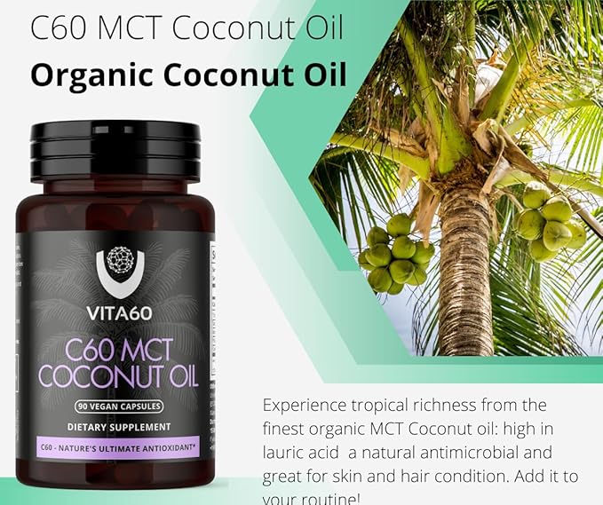 C60 Oil Capsules | Age-Defying Vitality and Antioxidant Support | 99.99% Pure Solvent Free C60 | Organic Oil | Vegan Friendly | Superior Customer Service (Coconut Oil)