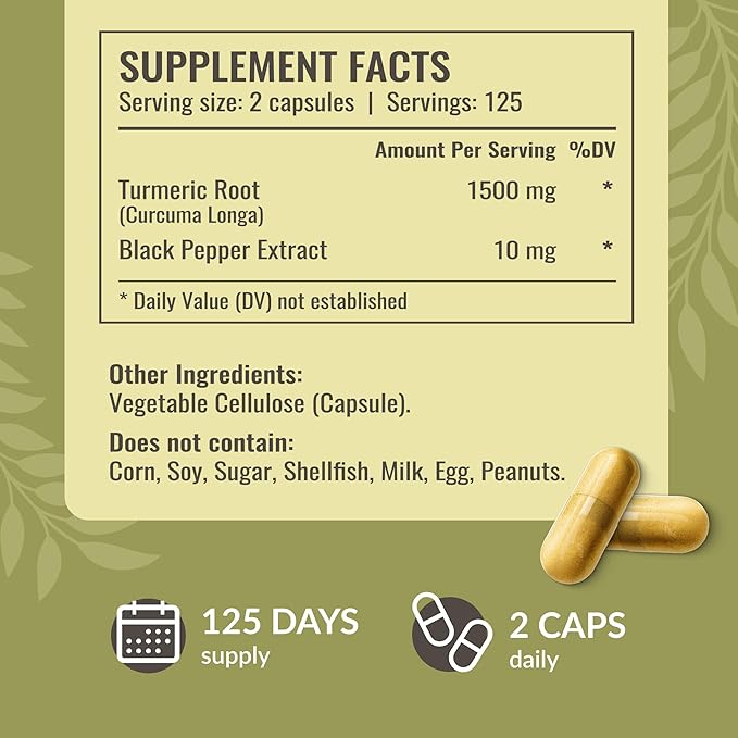 HERBAMAMA Curcumin Turmeric Capsules - 1500mg Curcuma Longa and Black Pepper Extract for Uric Acid & Digestive Support - Vegan, Non-GMO Turmeric Antioxidant Supplement, 250 Caps