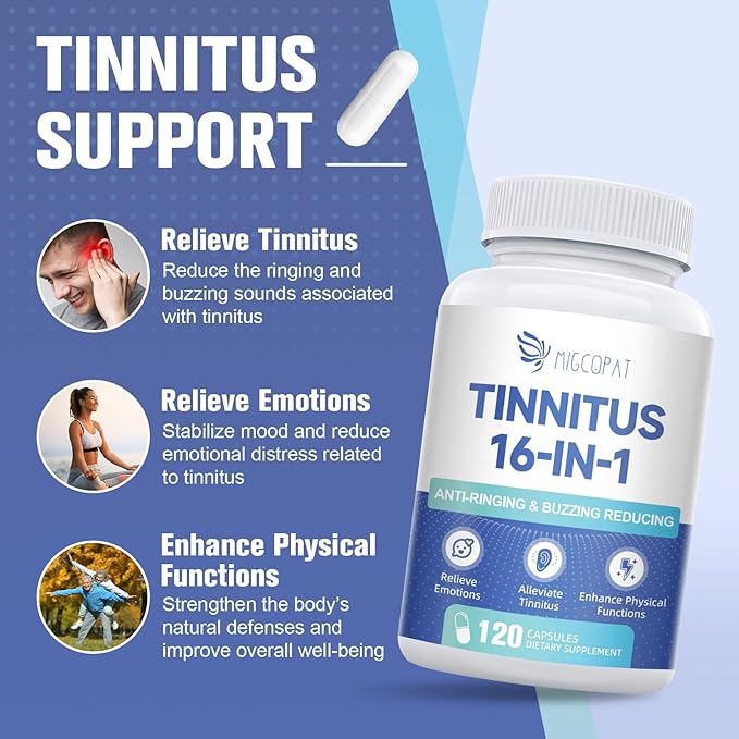 Tinnitus Relief for Ringing Ears, Tinnitus Relief Supplement with Ginkgo Biloba & Vitamin B12 | Natural Tinnitus Treatment for Reduce Ear Noise, Improve Hearing & Emotional Support - 120 Capsules