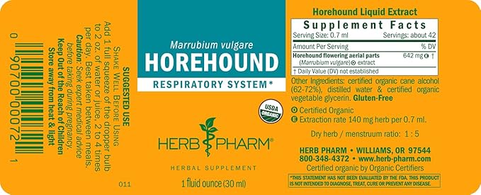 Herb Pharm Horehound Liquid Extract for Respiratory System Support - 1 Ounce (Pack of 2)