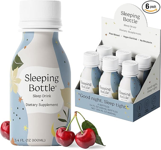 Sleep Aid Drink, Melatonin Free, Vegan, No-Sugar, Cherry Flavor (3.4 Fl Oz, Pack of 6)