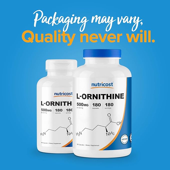Nutricost L-Ornithine 500mg; 180 Capsules (2 Bottles)