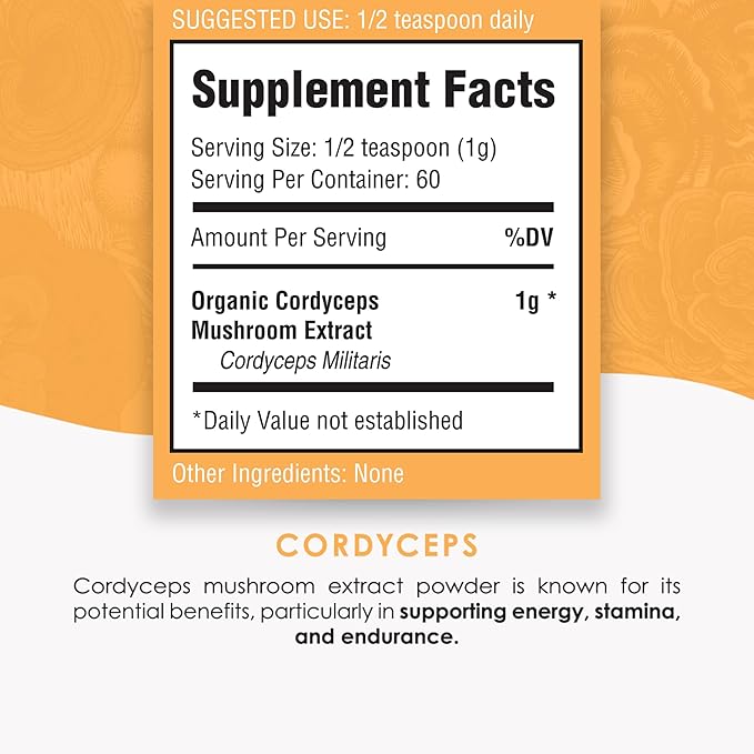 Cordyceps Powder - Performance Mushroom Extract with Organic Cordyceps Mushroom Extract Powder for Energy, Stamina & Endurance Support 60g