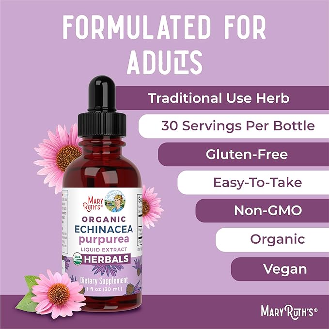 MaryRuth Organics Throat Spray (Unflavored) & Echinacea Purpurea Drops | USDA Organic, Clean Label Project Verified® | Vitamins for Throat Relief, Immunity & Overall Health | Vegan, Non-GMO