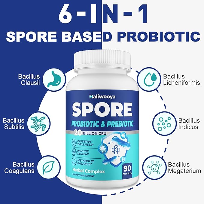 Spore Probiotic, 100% Spore Based Probiotics for Digestive Health, Gut, Immune - 20 Billion CFU All-Spore Probiotics for Women & Men, Acid-Resistant & No Refrigeration, Vegan, 90 Probiotic Capsules