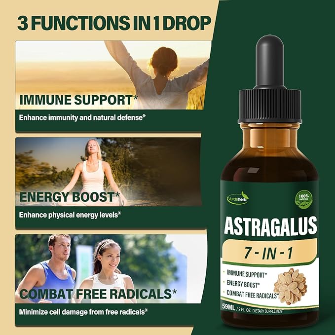 Astragalus Root Extract Herbal Drops for Immune System Support, Immunity Health & Energy Boost Tincture Supplements with Rhodiola Rosea, Echinacea, Elderberry, Reishi, Ginseng. Huang Qi. 2oz