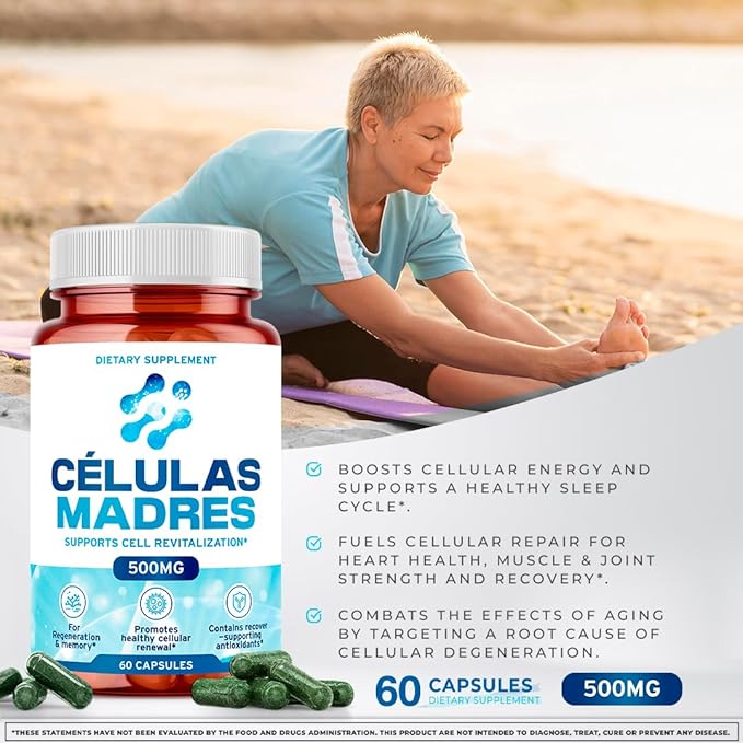 Stem Cell Supplements 500mg (120 Cap) Natural Anti-Aging & Longevity Support with Spirulina & Chlorella, Boost Cellular Renewal, Restore Youthful Energy, Reduce Joint Soreness – Celulas Madre