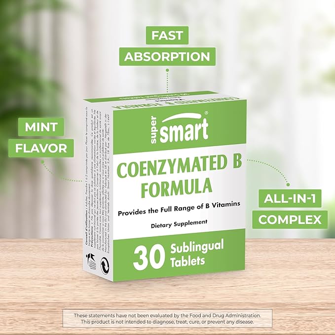 Supersmart - Coenzymated B Formula - Contains All The B Group Vitamins - Five Times More Active | Non-GMO & Gluten Free - 30 Tablets