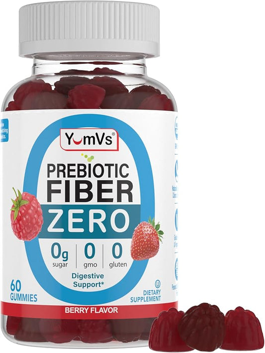 YUM-V'S Prebiotic Fiber Zero Gummies, Keto Friendly Sugar Free Supplement, 4 g Fiber for Digestive Support, Natural Berry Flavor Chewables for Women & Men, 60 Count