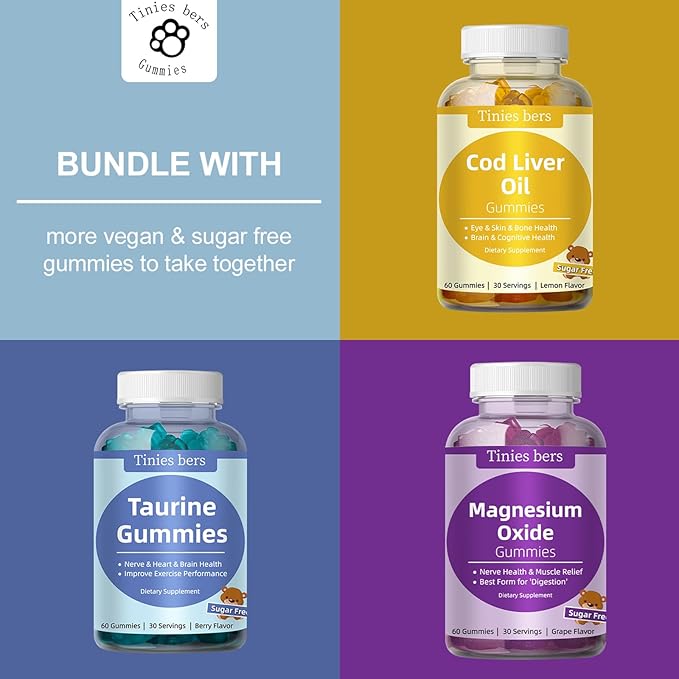 Cod Liver Oil Gummies 1000mg, Sugar Free for Adults & Kids, Omega-3s & Vitamin A&D for Brain, Cognitive, Heart & Eye, Bone Health, Gluten Free, Non GMO, Pectin, 60