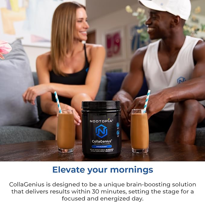 Collagenius v2.0 - Nootropic Blended Powder of 4 Mushrooms: Lions Mane, Reishi, Chaga, Cordyceps with Collagen & Superfoods - Brain Supplement (15 Servings)