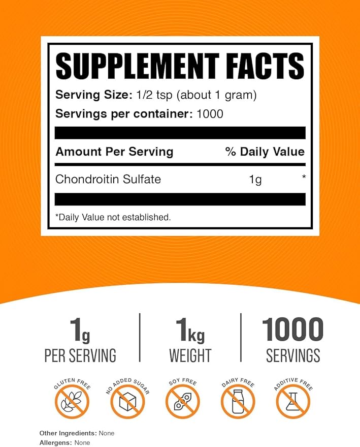 BulkSupplements.com Chondroitin Sulfate Powder - Chondroitin Sulfate Supplement, for Joint Support - Gluten Free, 1g per Serving, 1kg (2.2 lbs) (Pack of 1)