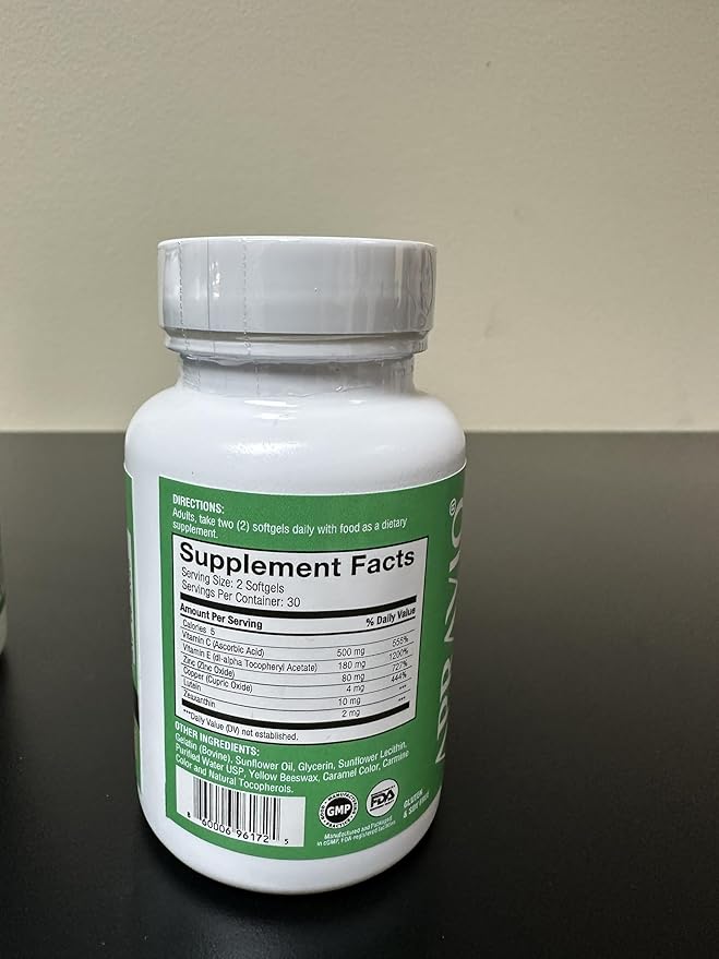 Vision Health Advanced Eye Supplement, AREDS2 Eye Vitamins w/Vitamin C, Vitamin E, Zinc, Copper, Lutein, Zeaxanthin, & Antioxidants for Eye Health & Eye Protection, 60ct