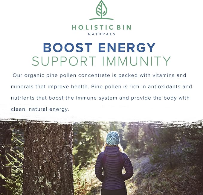 Holistic Bin Organic Pine Pollen Powder Pharmaceutical Grade, Wild Harvested, Golden Canadian Pine Pollen | Non GMO, No Additives | Pure Pollen Supplement Made from The Lodgepole Pine Tree, 20 g