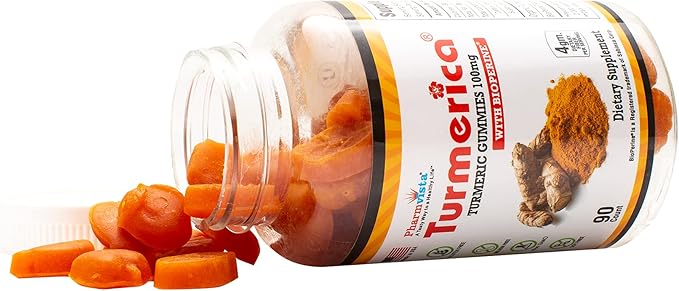 Turmeric Curcumin Gummies 100mg with BioPerine Black Pepper for Enhanced Absorption, 90 Count, Made in USA