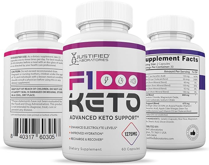 F1 Keto Pills 1275MG New & Improved Formula Contains Apple Cider Vinegar Extra Virgin Olive Oil Powder Green Tea Leaf 60 Capsules