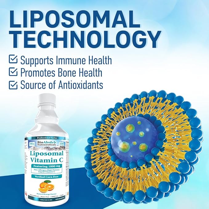 Bio Absorb Liposomal Vitamin C 1000mg. 150 Servings of Corn-Free Liquid Vitamin C. Non GMO. Soy-Free. Vegan. Natural Orange Flavor (25oz)