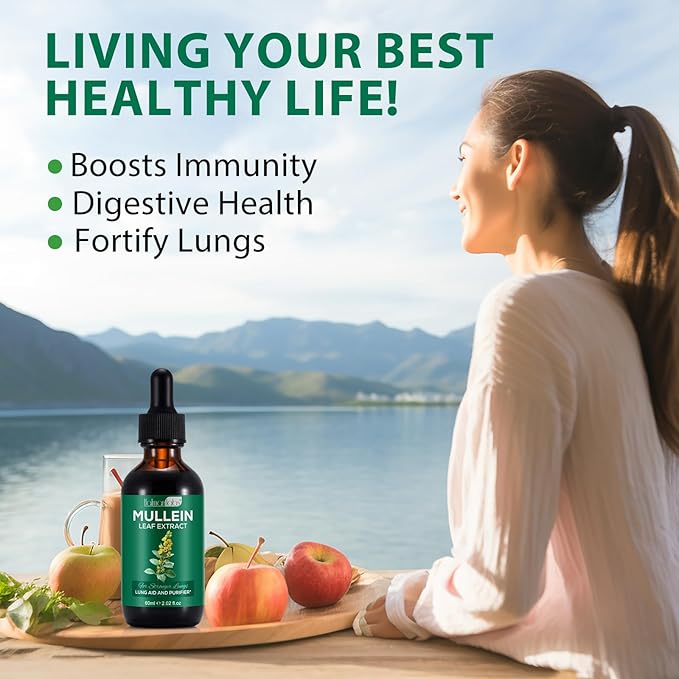 Mullein Leaf Extract for Lungs, Mullein Drops for Lungs, Support Lung, Respiratory Function for Healthy Breathing, Improvement in Pulmonary Function, Natural & Safe Supplement (2 PC)
