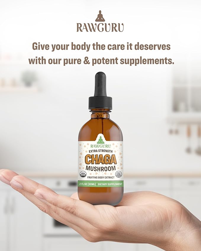 RawGuru Chaga Mushroom Supplement - Vegan Chaga Mushroom Extract with Trace Minerals - Nano-Processed Immunity Boost & Cognitive Supplement Tincture - 60 Servings of Vegan Drops per 60 ml, Pack of 1