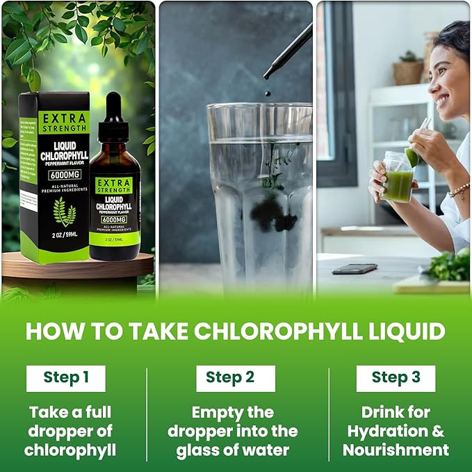 BUIE Liquid Chlorophyll Drops 6000mg | Peppermint Flavor | Vegan Supplement | Supports Immune System, Improves Cellular Energy | Extra Strength | 2 oz / 59ml