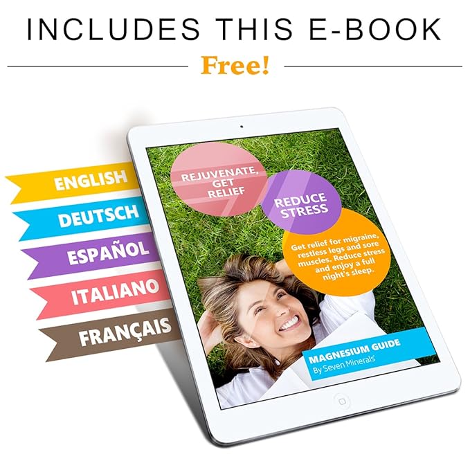 Seven Minerals Calming Magnesium Spray | 100 Percent Natural Essential Oils Blend - Made in USA (Lavender, Roman Chamomile, Clary Sage, and Bergamot) || eBook Included (New)