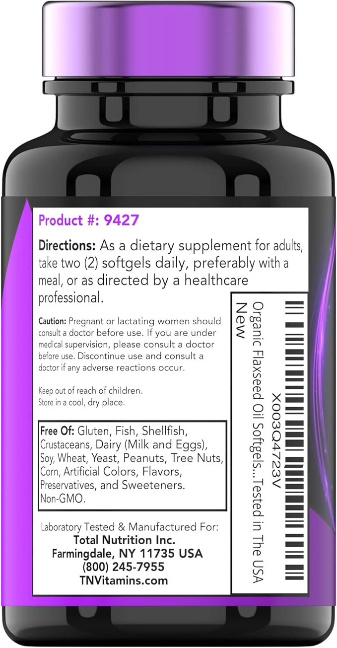 Organic Flaxseed Oil Softgels: 2000 mg - 90 Softgels | High in Omega-3 Fatty Acids | Flaxseed Oil Supplement for Women & Men | Non-GMO