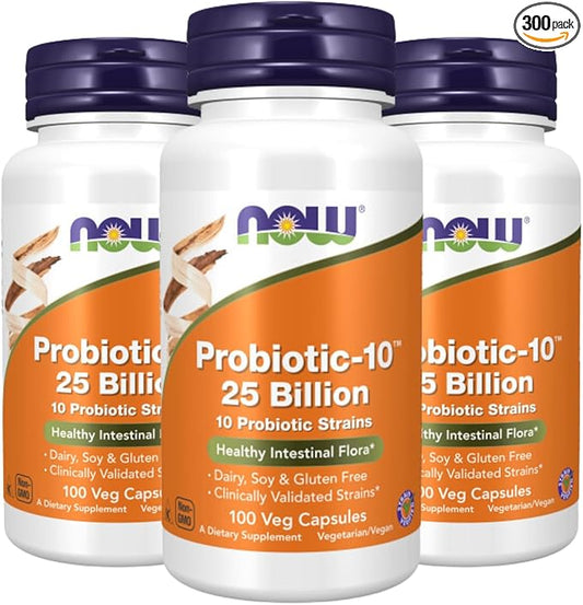 NOW Foods Probiotic-10 25 Billion, 100 Count (Pack of 3)