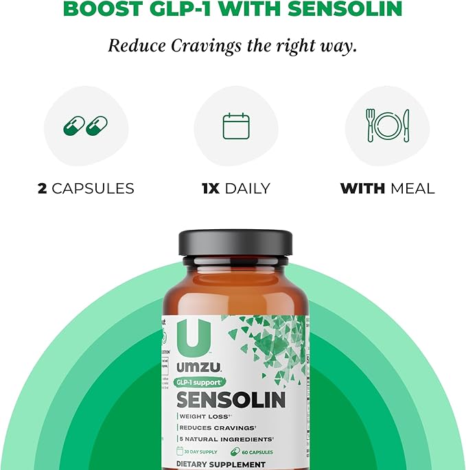 UMZU Sensolin GLP-1 Metabolic Support Supplement, Boost GLP-1 Production, Reduce Food Noise, Balance Mood, Clinically Advanced Berberine, Ceylon Cinnamon, Chromium (60 Capsule | 30 Day Supply)