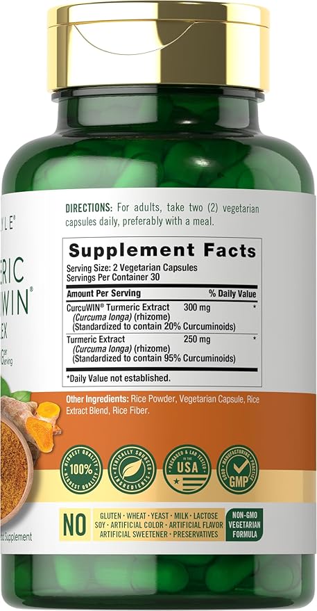 Carlyle Turmeric Supplement 550mg | 60 Capsules | CurcuWin Extract Complex | Vegetarian, Non-GMO, Gluten Free