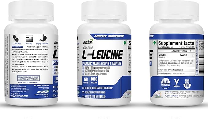 L-Leucine 1000mg Capsules | Promotes Lean Muscle Mass, Muscle Building & Strengthening (120 Capsules)