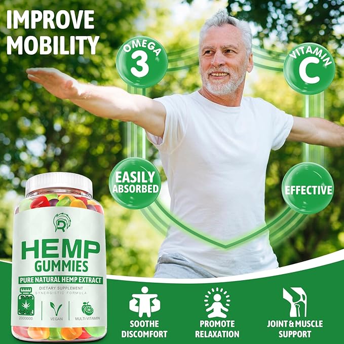 Hemp Gummies - Extra Strength High Potency Hemp Oil Gummies for Pain, Sleep, Anxiety - 100% Natural Organic Bear Candy Hemp Supplement Gummy for Adults(3 Pack)