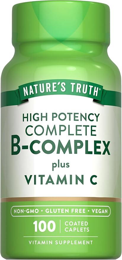 Nature's Truth Vitamin B Complex Plus Vitamin C | 100 Caplets | Vegan, Non-GMO & Gluten Free Supplement