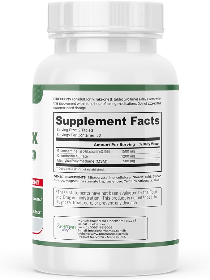 ChondroMax Glucosamine Chondroitin+ MSM for Hands Back Knee & Joint Health for Men & Women - Gluten-Free Non-GMO Supplement - Made in USA - 60 Tablets.