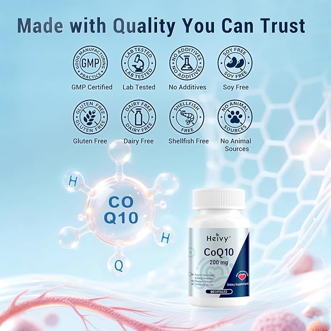 CoQ10 200mg - High Absorption 99% Ubiquinone Coenzyme Q10 - CO Q 10 Supplement Support Heart Health, Antioxidant & Energy Supplement - 60 Vegan Capsules