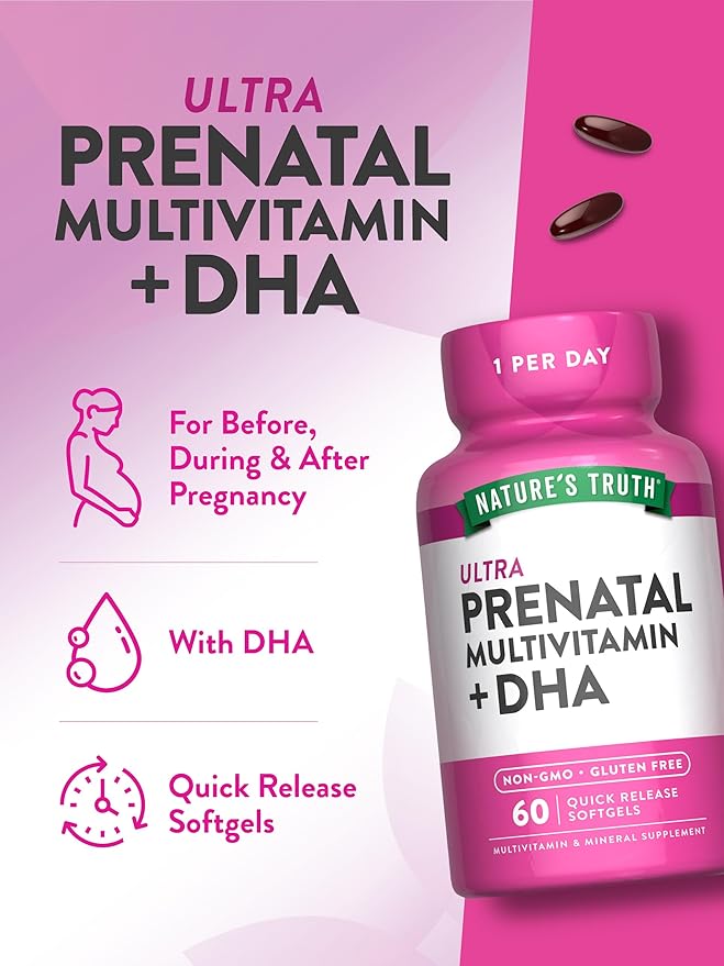 Nature's Truth Prenatal Multivitamin for Women | with DHA and Folic Acid | 60 Softgels | Non-GMO & Gluten Free Supplement