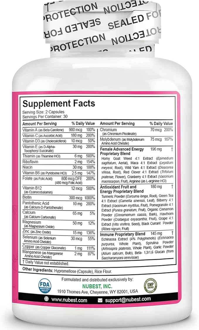 39-in-1 Capsules Horny Goat Weed, Maca, Wild Yam, Red Clover, Cranberry, Arginine, Vitamins, Minerals, Herbals Supplement for Women by Women's Multi 18+ - Support Women's Health - 60 Vegan Capsule