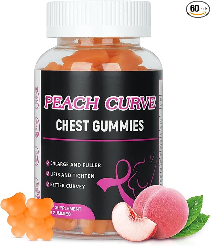 Chest Gummies for Enhance Curvy Body, 60 Count, Bear Shape Chest Support Gummies for Confidence Lifting, Peach Flavor Weight Gainer Vitamin BBL Gummy for Women Men Workout Enhancement