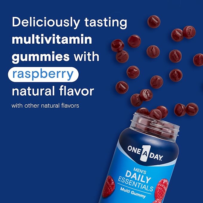 One A Day Men’s Daily Essentials Multivitamin Gummies, Multivitamin for Men, Bone Health, Zinc, Raspberry Natural Flavor, 120 Gummies