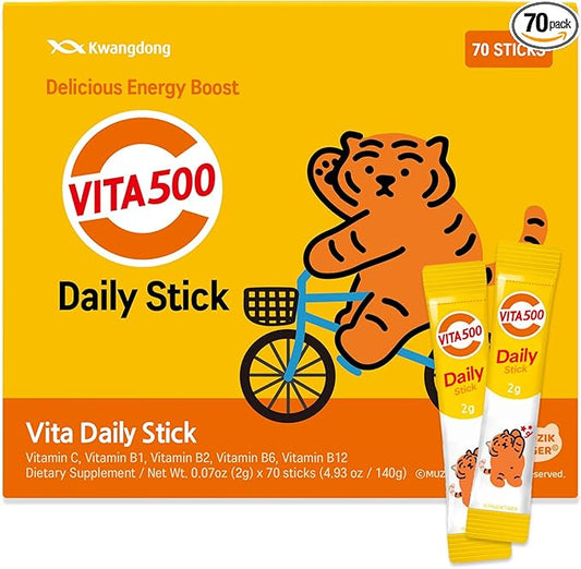 Vita500 Multivitamin Powder Daily Stick, Improve Strong Immune, & Energy Boost with Vitamin C 500mg, and Vitamin B Complex (70 Sticks of 500mg)