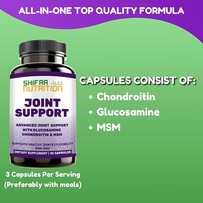 Halal Joint Support Supplement w/Glucosamine Chondroitin MSM | 2820mg 30 Servings | Non-GMO