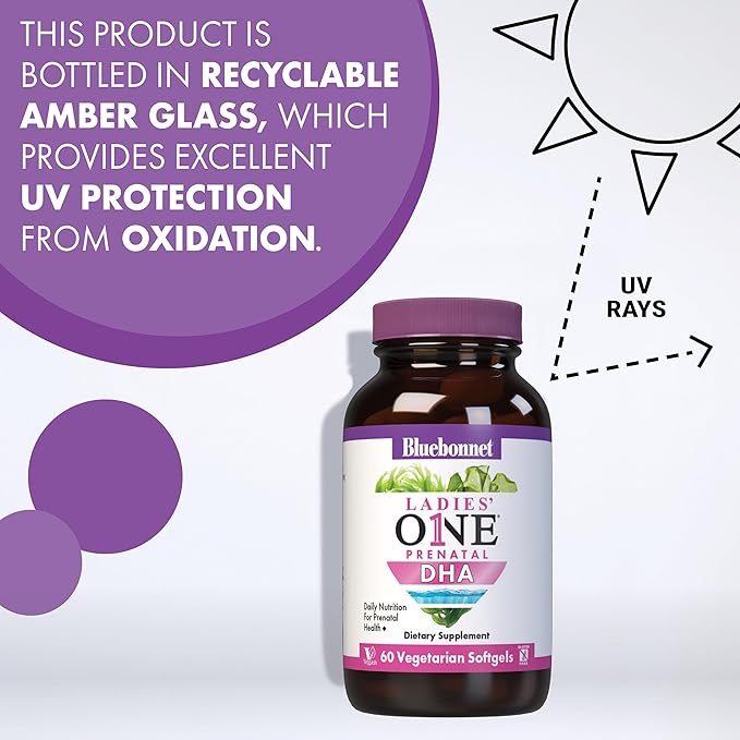 Bluebonnet Nutrition Ladies' One Prenatal DHA, Daily Nutrition for Prenatal Health*, Non-GMO, Vegan, Gluten-Free, 30 Vegetarian Softgels, 30 Servings