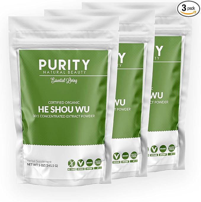 Certified Organic He Shou Wu - Large 5oz Bag of 30:1 Concentrated-Fo-ti - Organic Foti Extract- Fo ti He Shou Wu Organic (Pack of 3-15 Ounces)