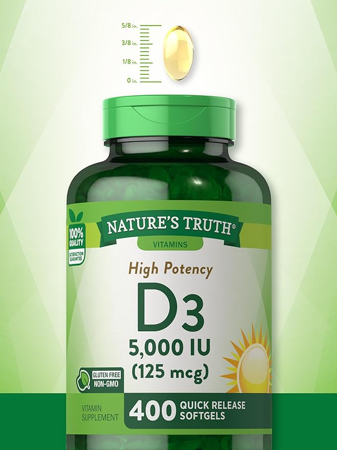 Nature's Truth Vitamin D3 5000 IU Softgels | 400 Count | High Potency | Non-GMO & Gluten Free Supplement