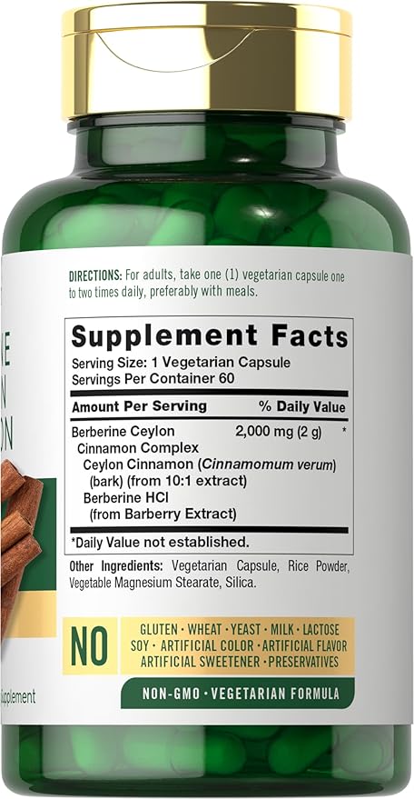 Carlyle Berberine with Ceylon Cinnamon | 2000mg Complex | 60 Capsules | Vegetarian, Non-GMO, Gluten Free