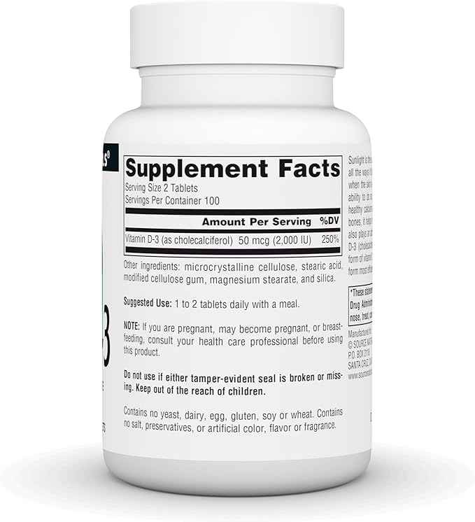Source Naturals Vitamin D-3 Supports Bioactve Form for Bone & Immune Health 1000 iu (25 mcg) -200 Tablets