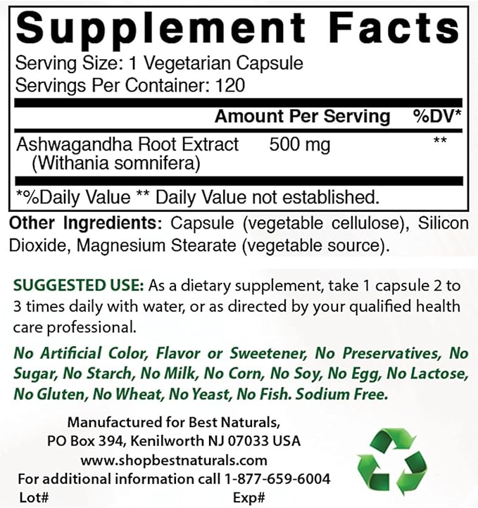 Best Naturals Dandelion Root 520 mg & Ashwagandha Extract 500 Mg