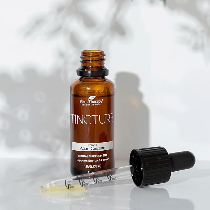 Plant Therapy Total Tincture Package Includes 30 mL Each of Organic Ashwagandha, Asian Ginseng, Echinacea Blend, Elderberry, Lemon Balm, Turmeric & Travel Mug