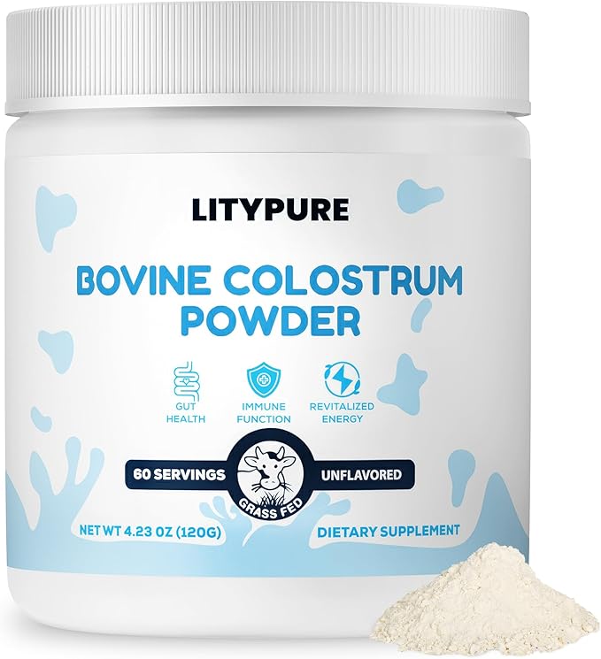 Colostrum Supplement for Gut Health, Hair Growth, Beauty and Immune Support | Rich IgG Pure Bovine Colostrum for Humans | Gluten Free, Made in USA, Unflavored