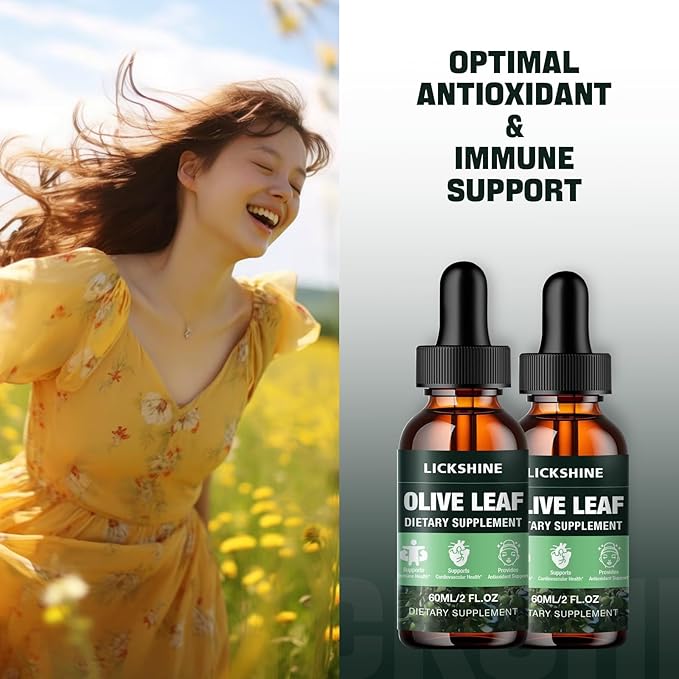 2 Pack 1000MG Olive Leaf Liquid Extract - Organic Olive Leaf Drops Supplement Tincture for Better Absorption - Immune & Heart Support Gluten-Free, Non-GMO, Vegan, 4 Fl Oz
