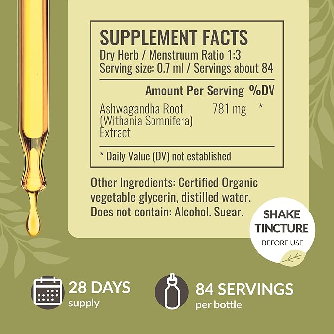 HERBAMAMA Ashwagandha Liquid Drops - Vegan Ashwagandha Root Extract for Calm & Mood Support - Non-GMO, Alcohol & Sugar-Free Calming Supplement for Adults, 28-Day Supply